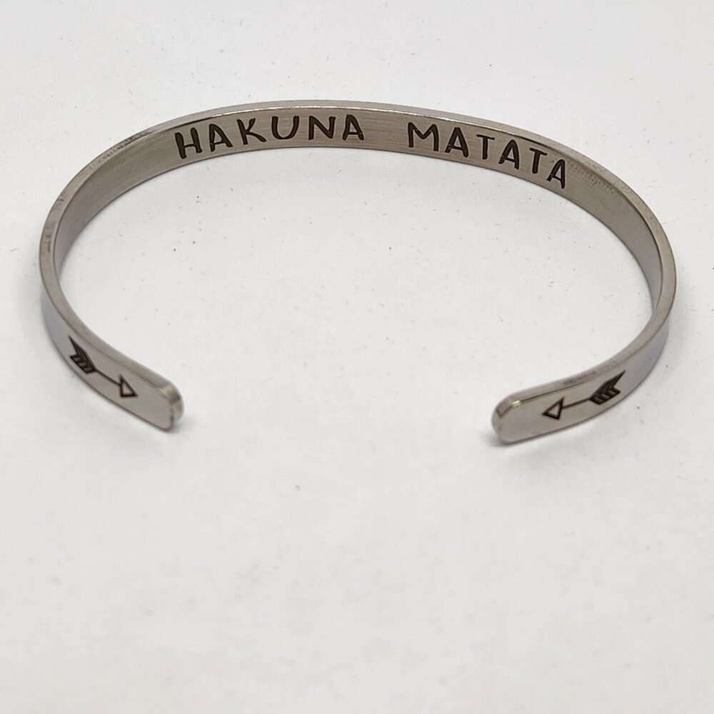 Hakuna Matata Open Cuff Bracelet Silver Tone Arrows Women's Fashion Jewelry